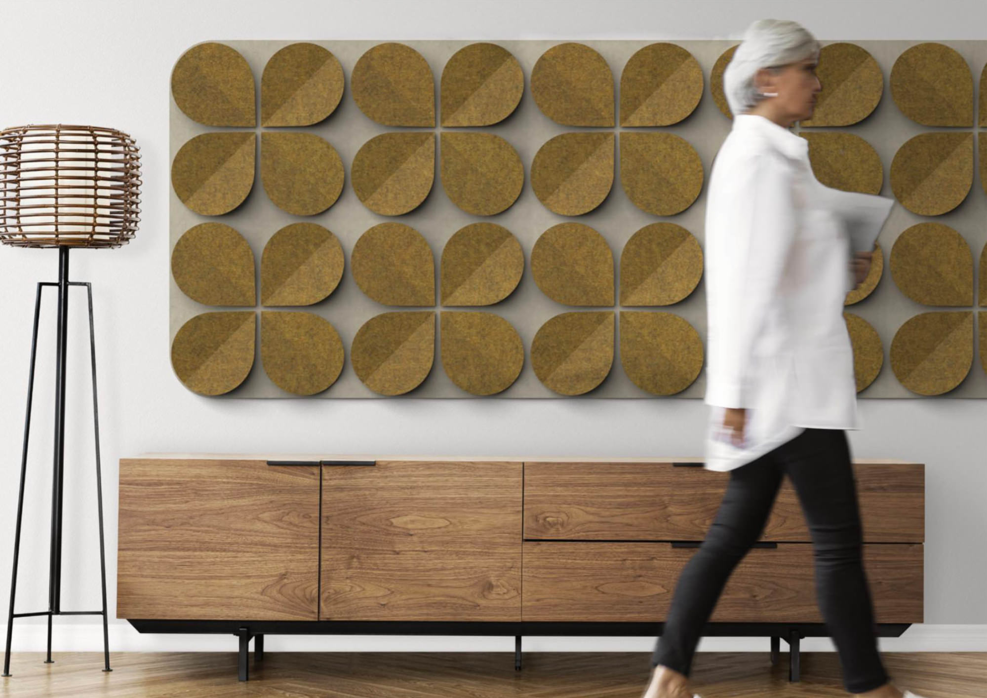 Vibrant Soundart wall installation in orange tones.