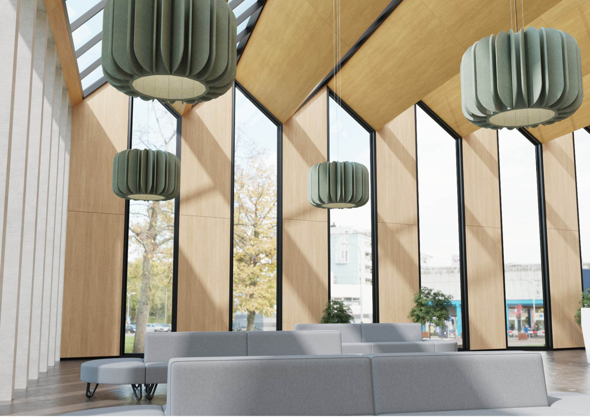 Waiting area featuring Echokit acoustic lighting and seating.