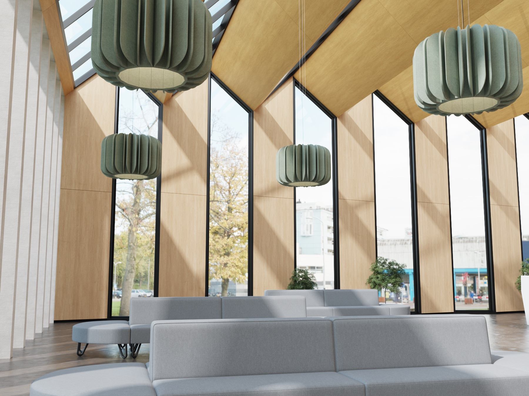 Waiting area featuring Echokit acoustic lighting and seating.